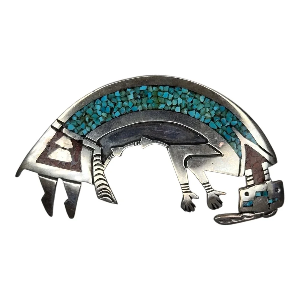 Tommy Singer Navajo Sterling Silver Rainbow Man Chip Inlay Barrette